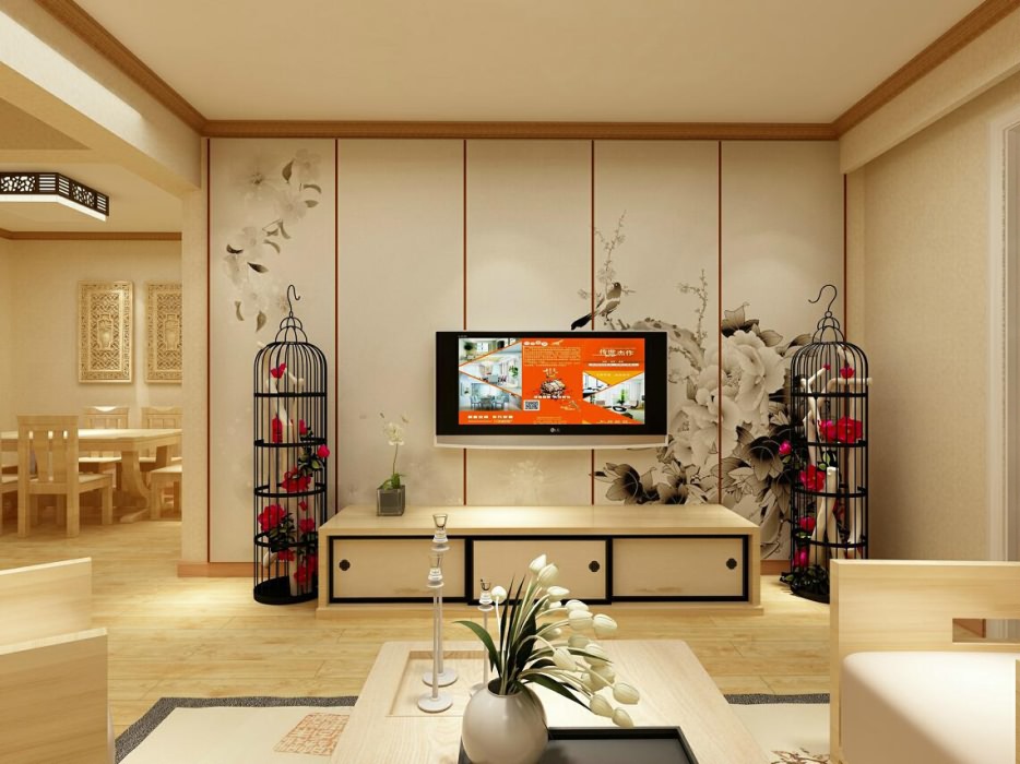 日韩风格客厅电视背景墙装饰实例图
